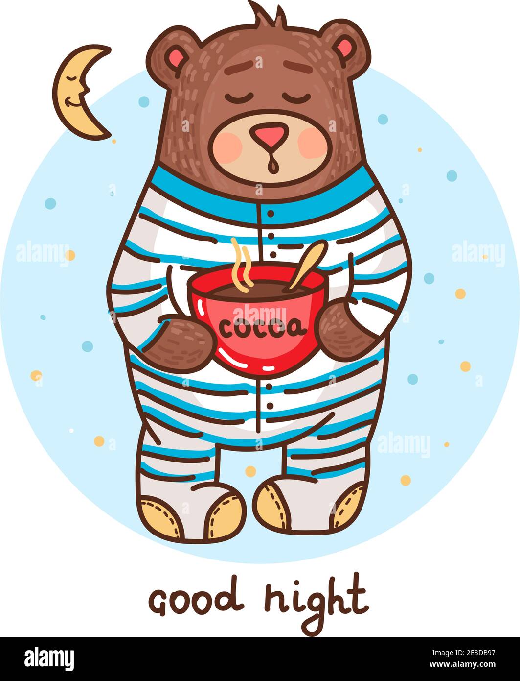 Vector illustration with cute teddy bear drinking cocoa and wished ...