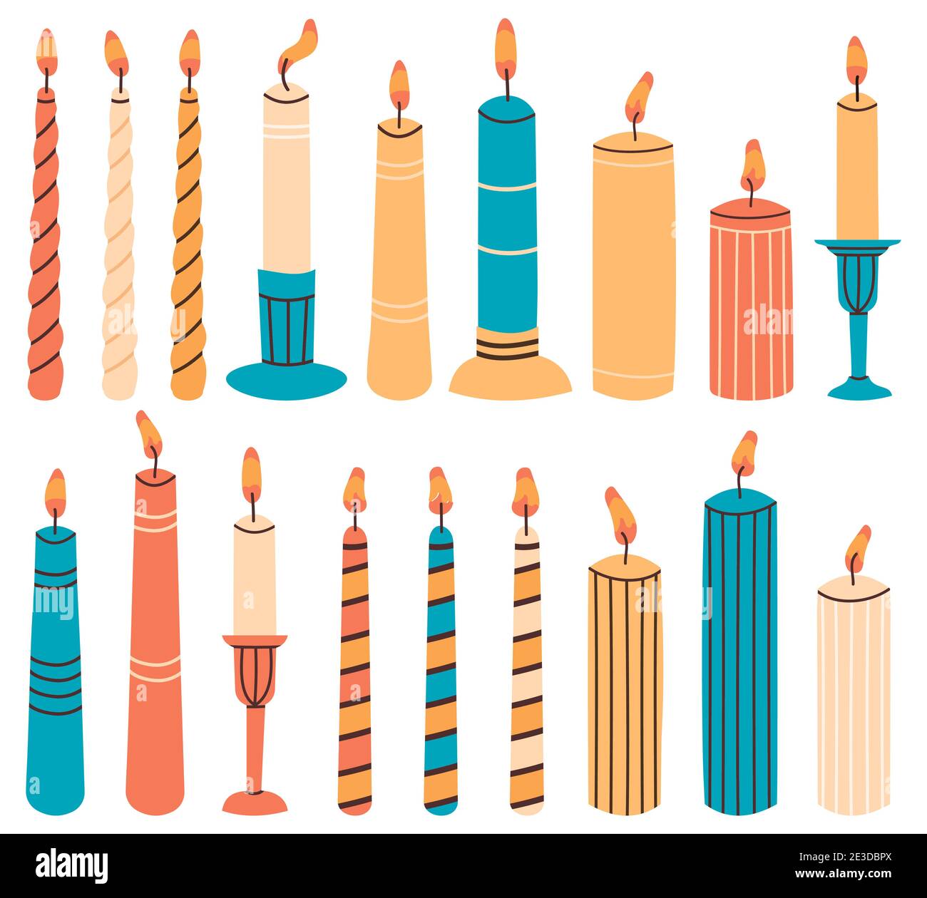 Wax burning candles. Hand drawn decorative element, aromatherapy