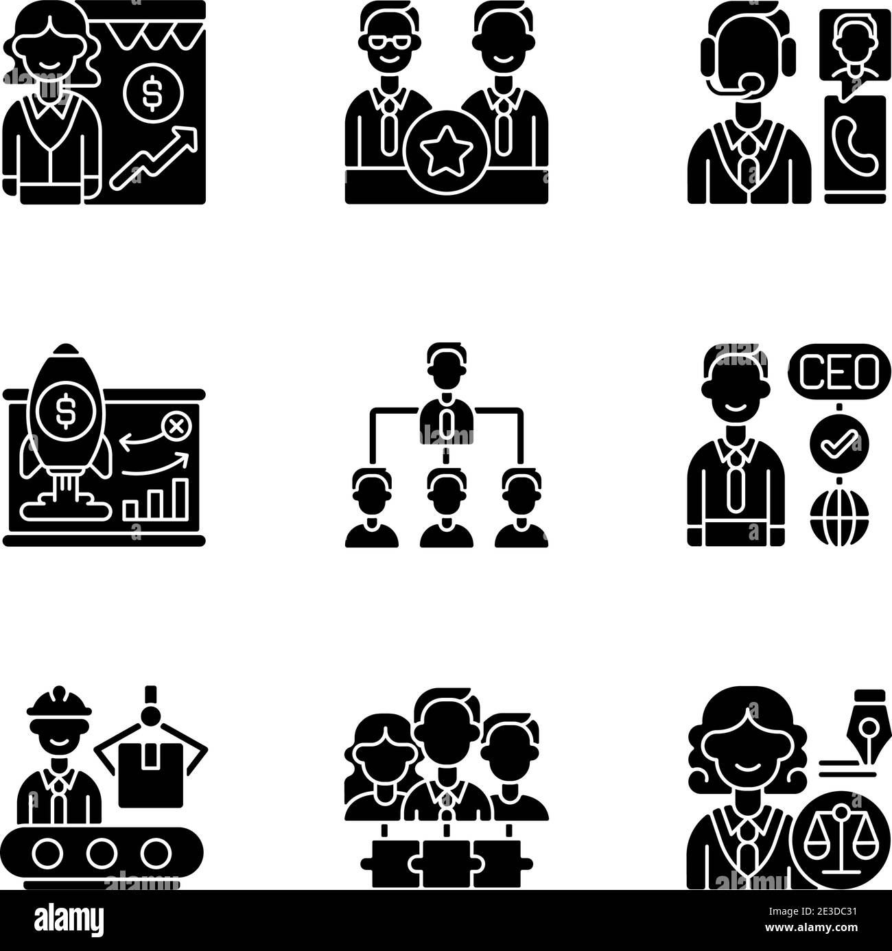 Corporate hierarchy black glyph icons set on white space Stock Vector ...