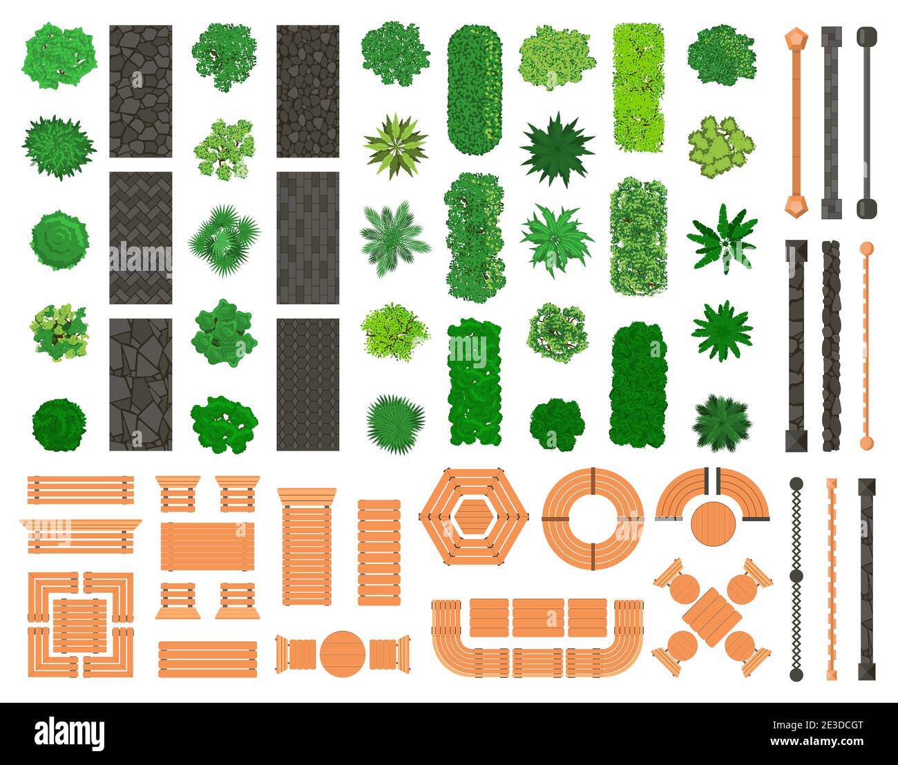 Outdoor landscape elements. Architectural, landscaping city park trees