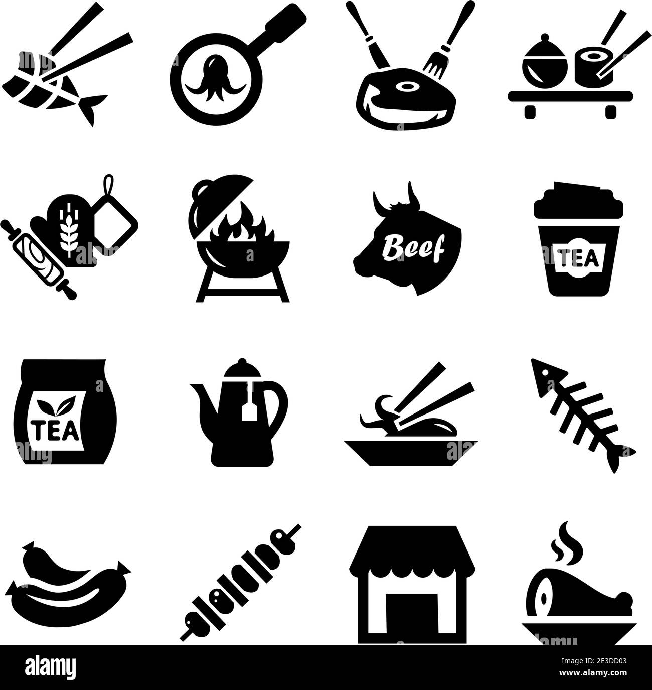 Vector Food and Meat Icons Set for web and mobile. Stock Vector