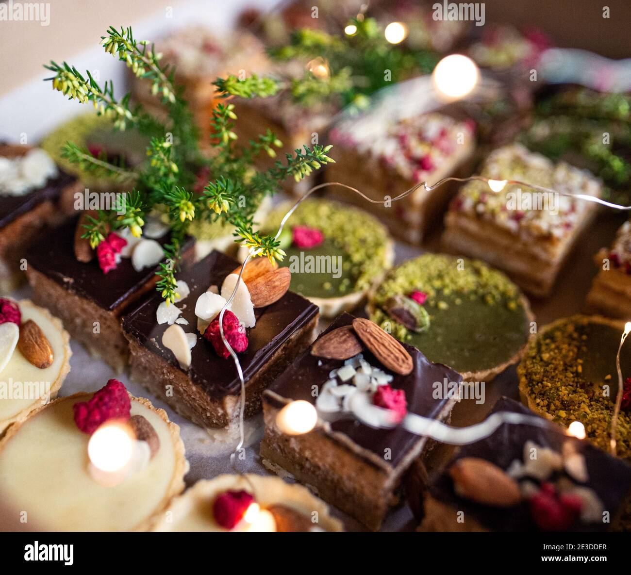 Selection of colorful and delicious cake desserts, close-up. Stock Photo