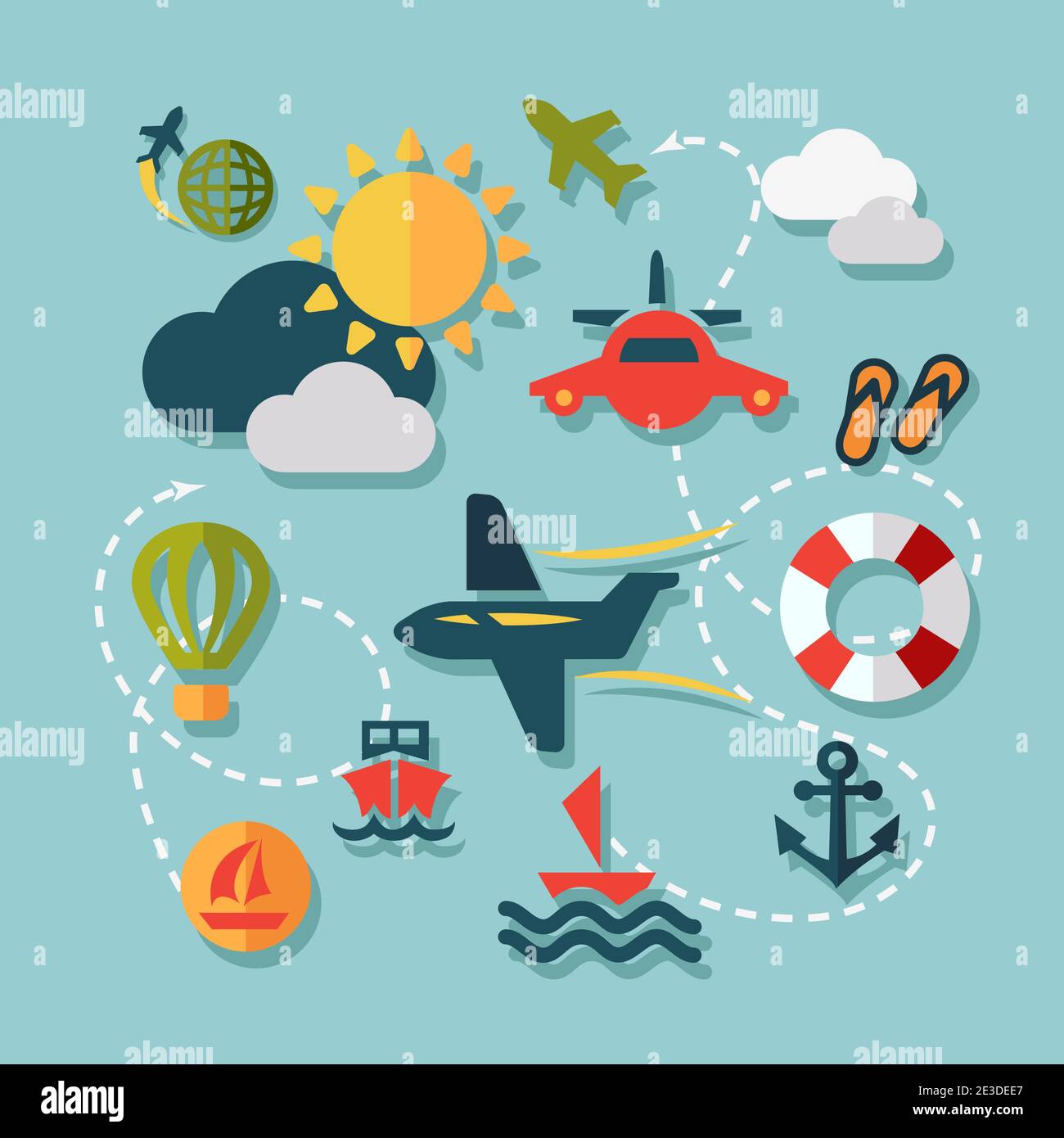 Summer Vacation Icons Set in Flat Design Style. Stock Vector