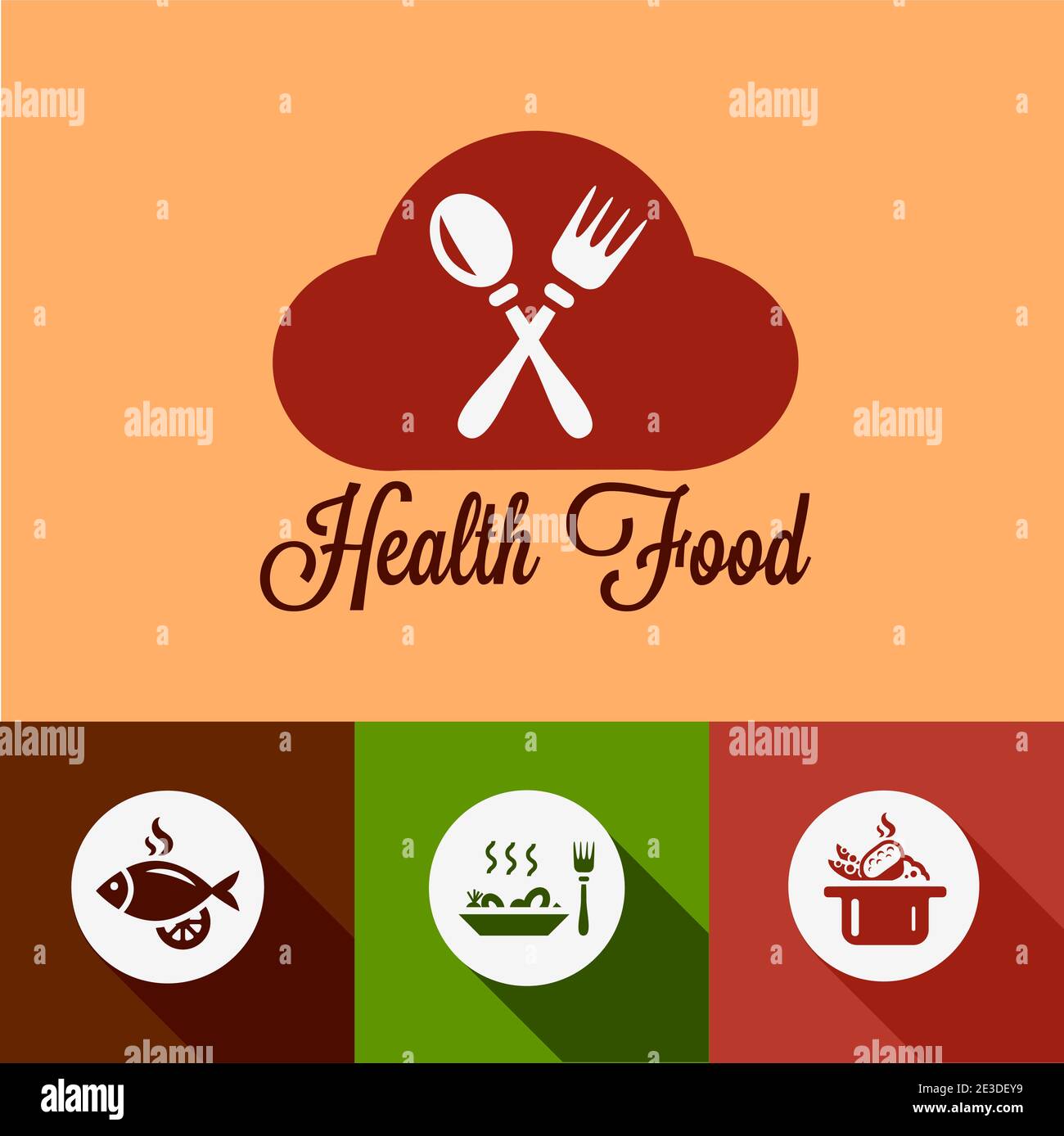 Healthy Food Design Elements in Flat Design Style Stock Vector Image