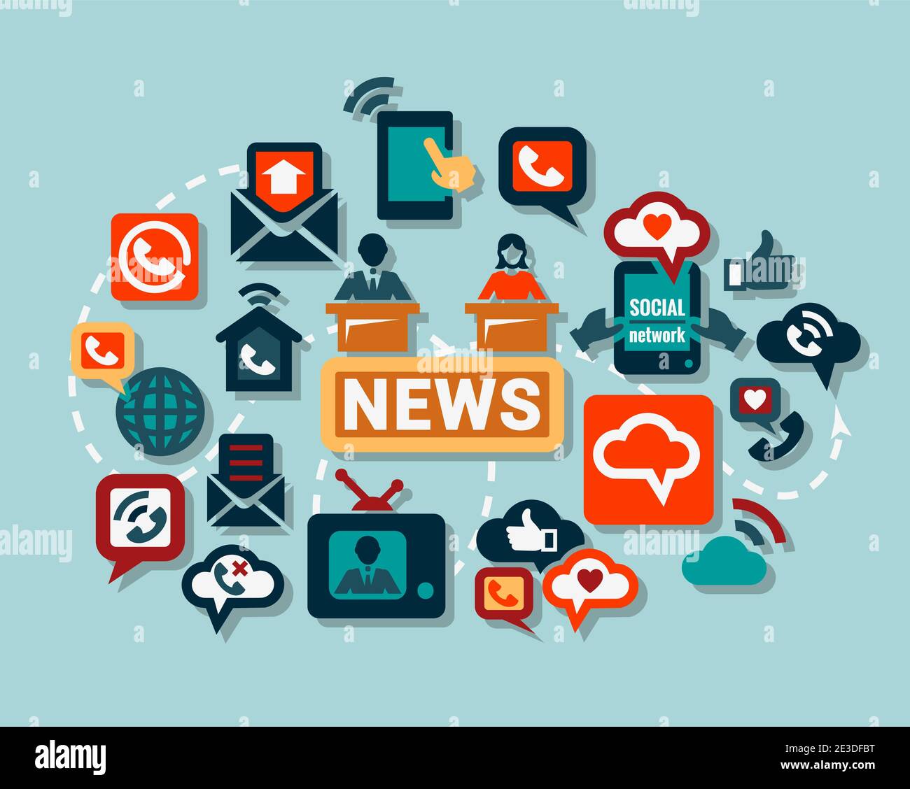 Flat Communication Icons Set for web and mobile. Stock Vector