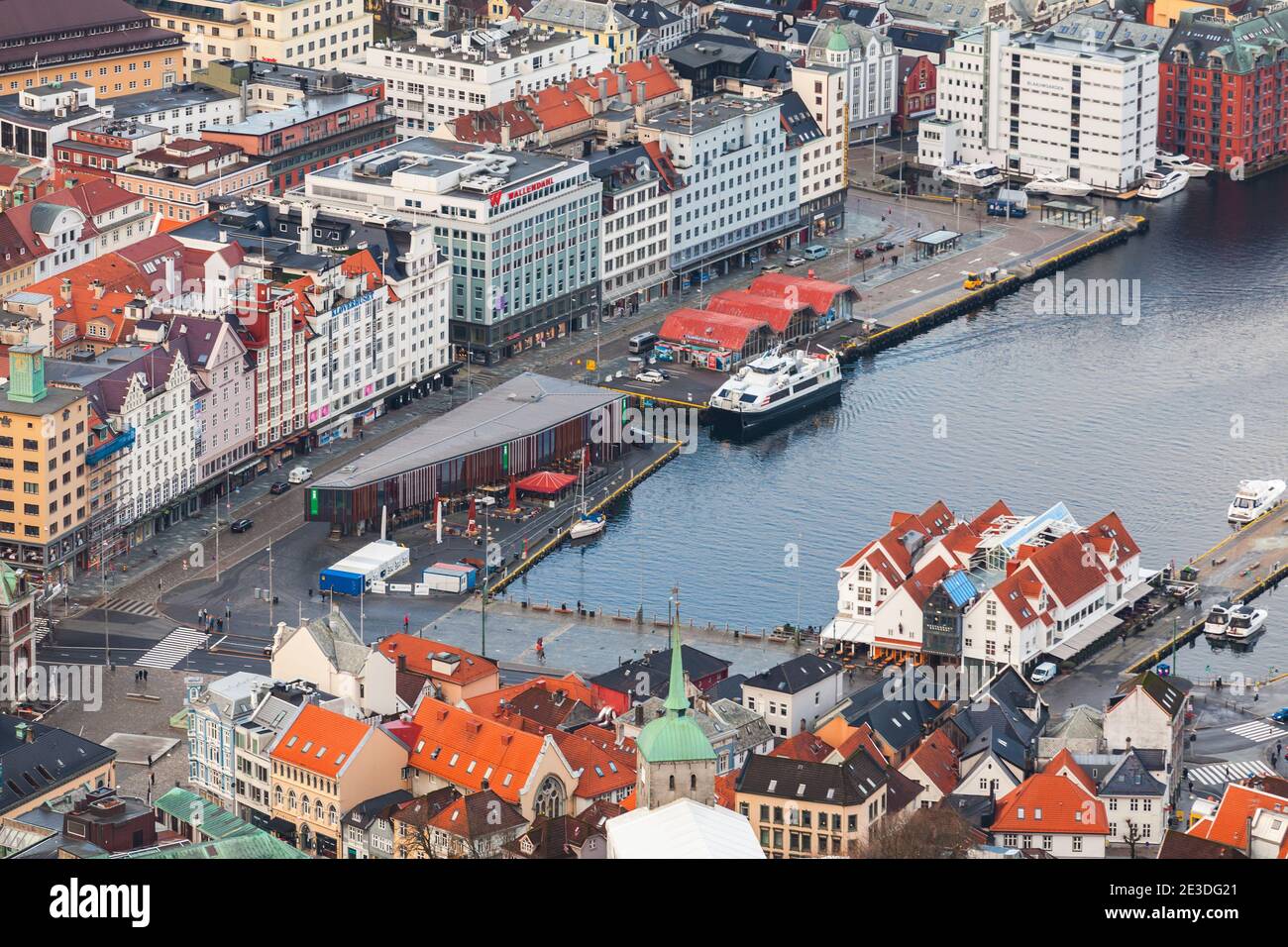 Bergen, Norway - November 19, 2017: Bergen Havn, bird eye view cityscape photo Stock Photo