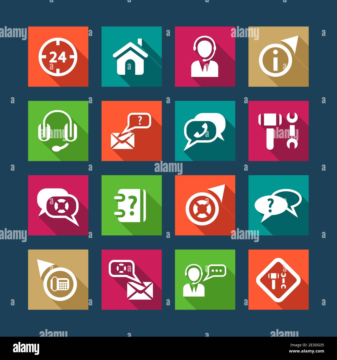 Help and Support Flat Icons Set for web and mobile. Stock Vector