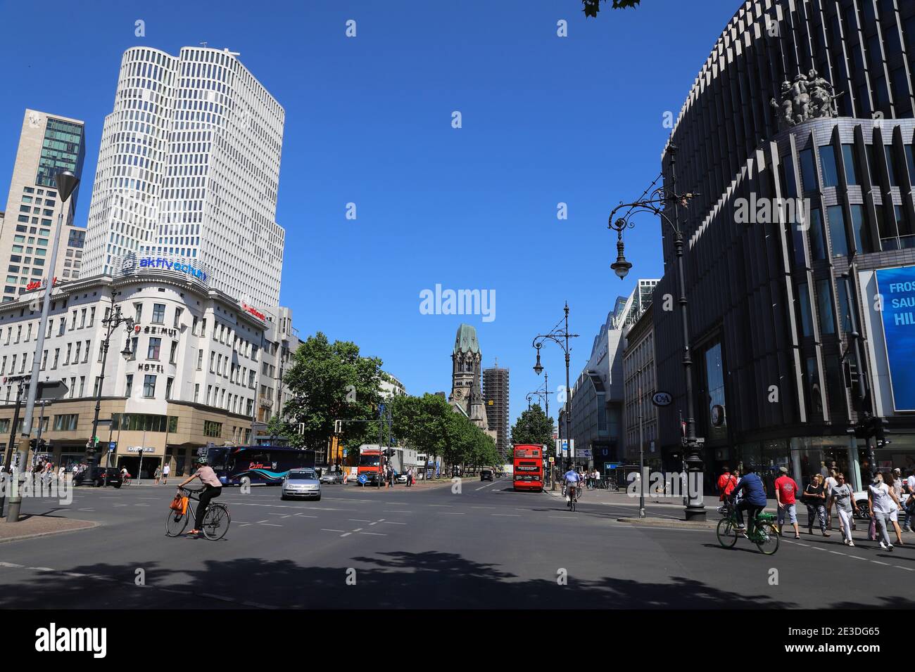 GERMANY, BERLIN - JUNE 08, 2018: View along the Kurfürstendamm to the Kaiser Wilhelm Memorial Church in Berlin Stock Photo