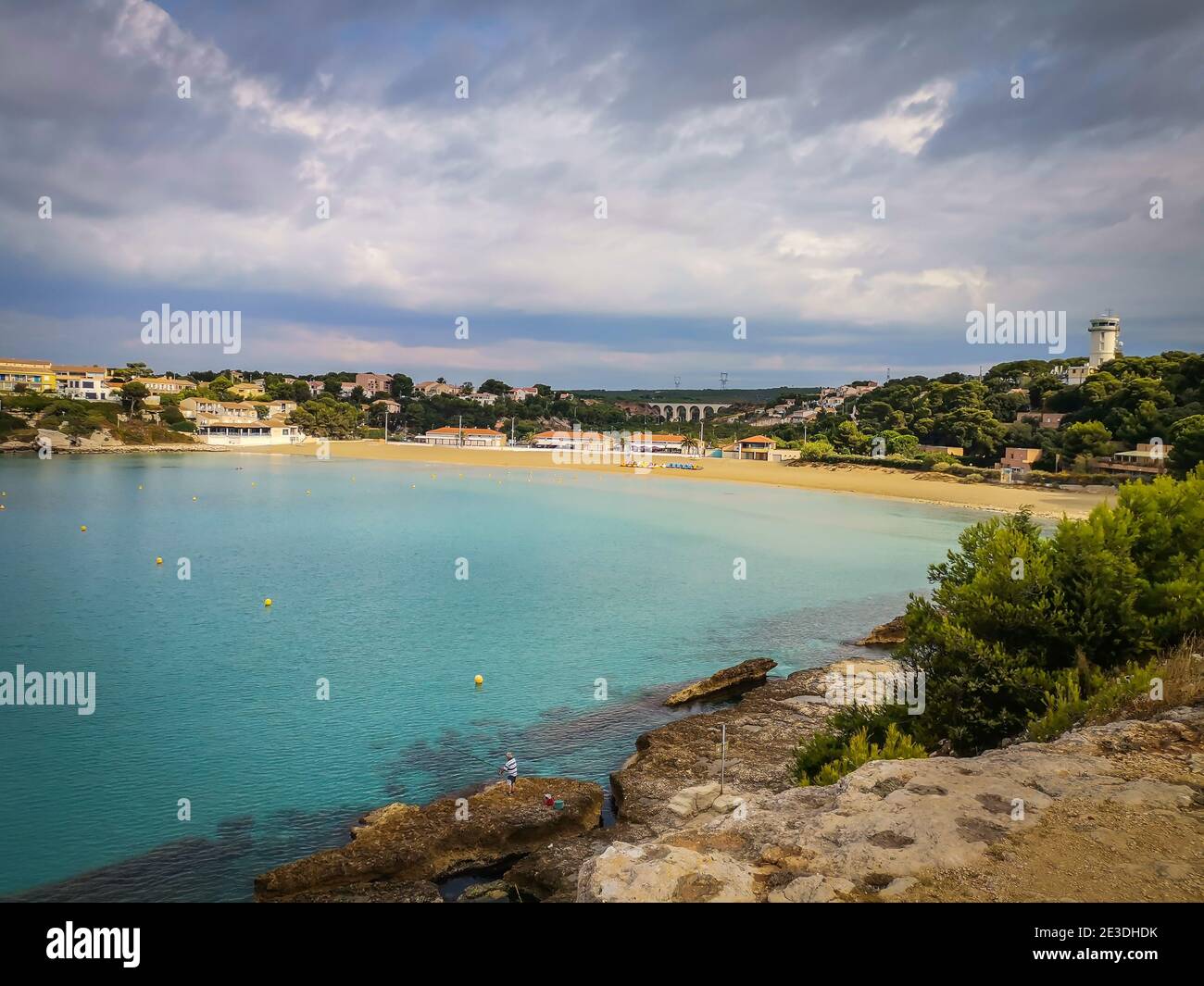 Carro, France, Sept 2020, panoramic view of a beach on the Mediterranean coast. Stock Photo