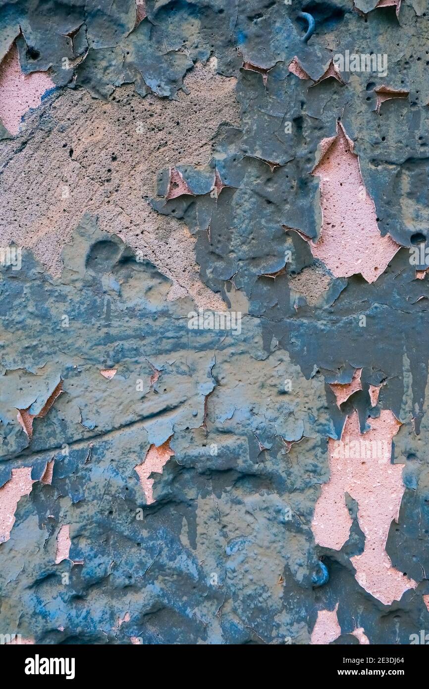 Rough grunge textured blue wall with stains, selective focus Stock Photo