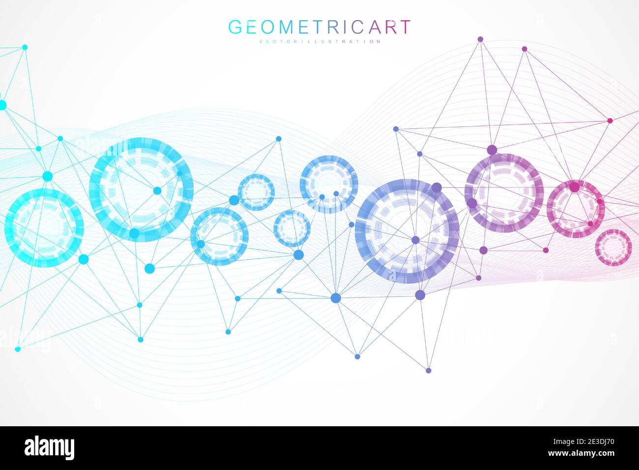 Geometric abstract background with connected line and dots. Structure molecule and communication. Big Data Visualization. Medical, technology, science Stock Vector
