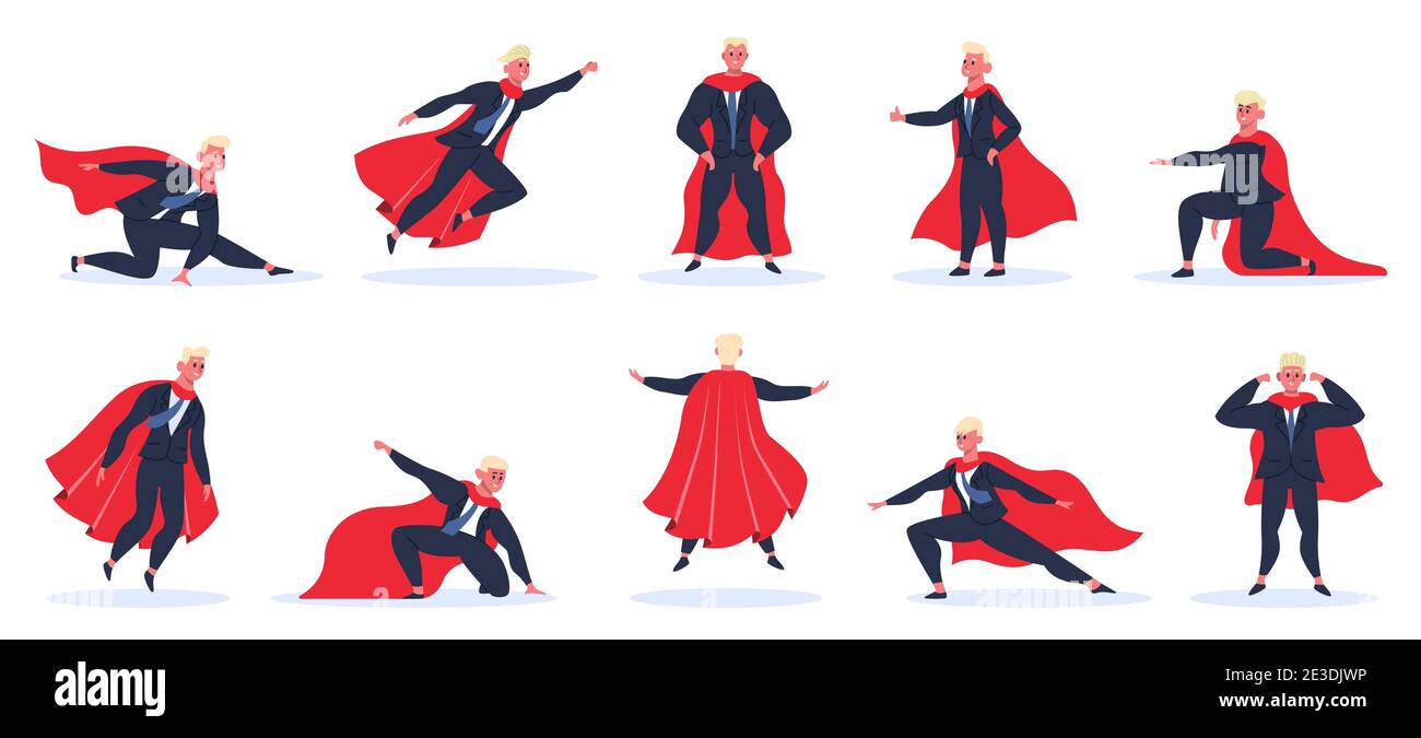 Superhero in different action poses set Royalty Free Vector
