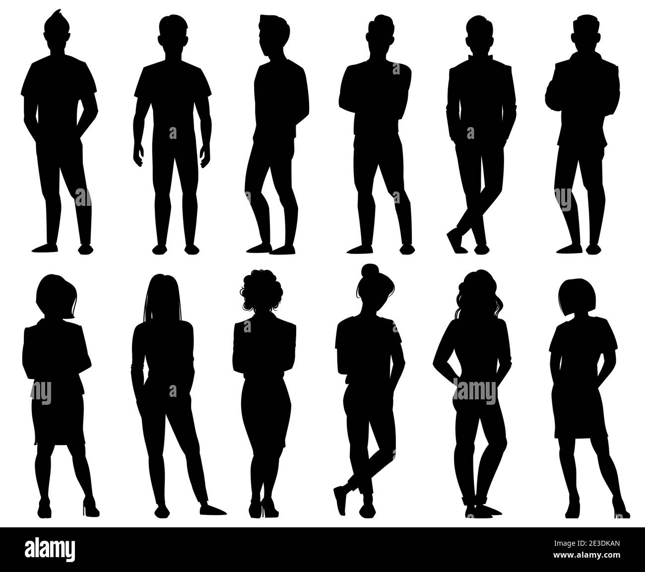 People silhouettes. Male and female anonymous person silhouettes. Adult people group outline symbols isolated vector illustration set Stock Vector