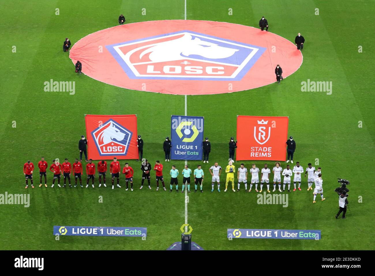 Presentation LOSC and Reims before match during the French championship Ligue 1 football match between Lille OSC and Stade de  / LM Stock Photo