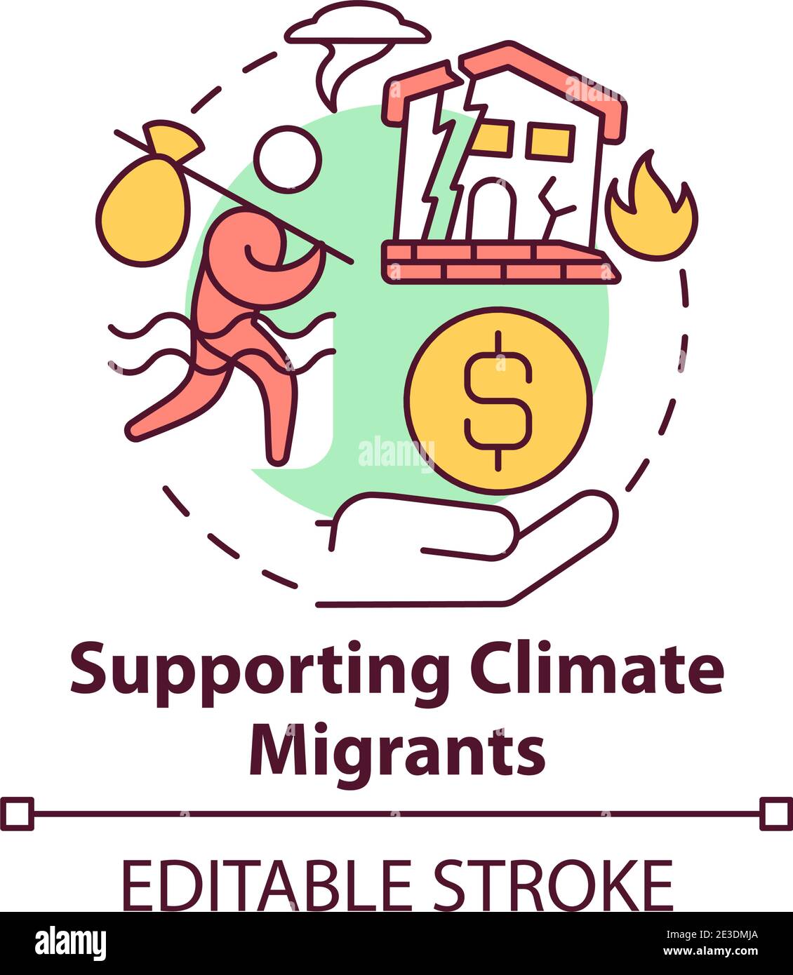 Supporting climate migrants concept icon Stock Vector