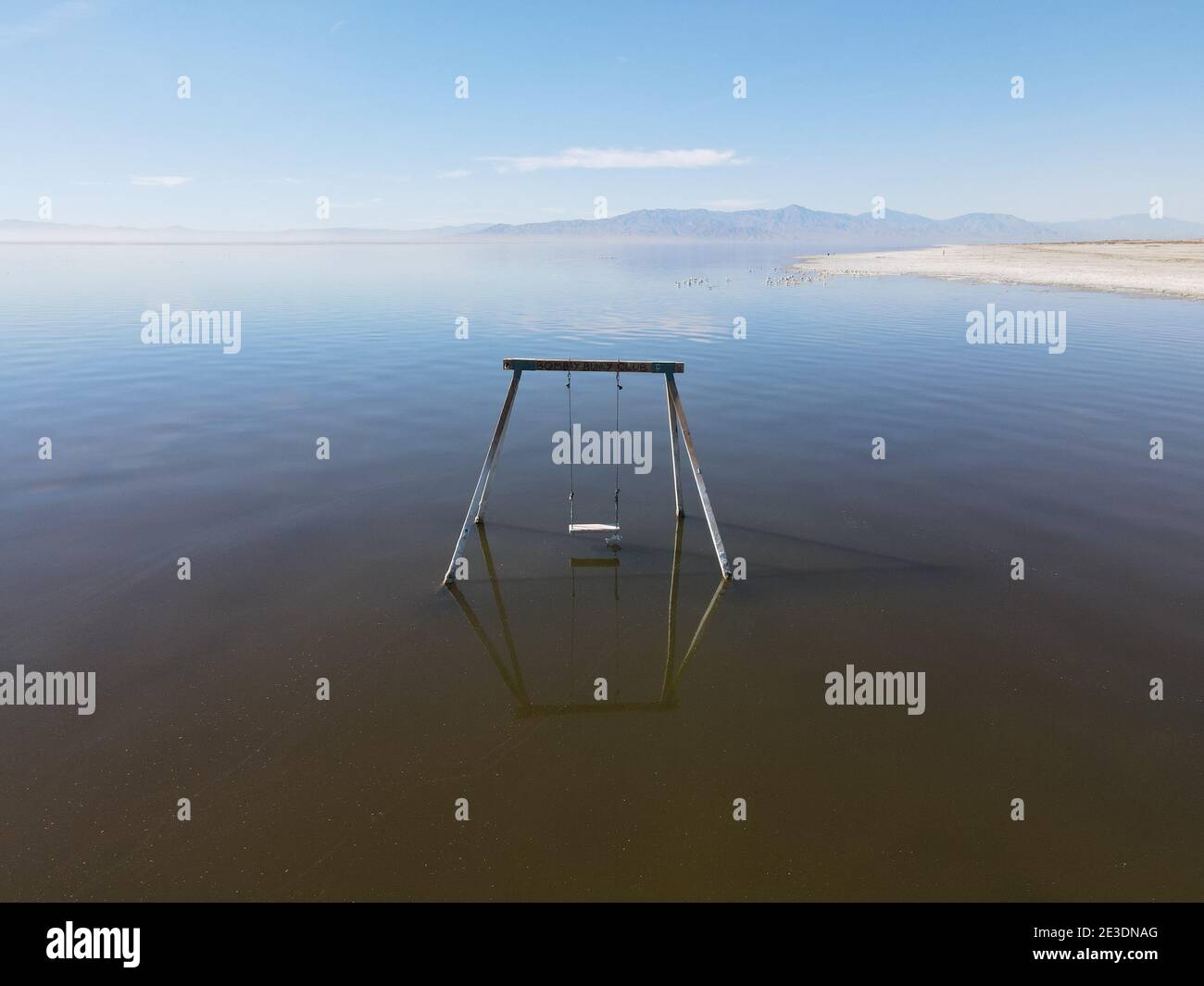 Abandoned swing in the water at Bombay beach, Salton Sea, California , United States. Salton Sea