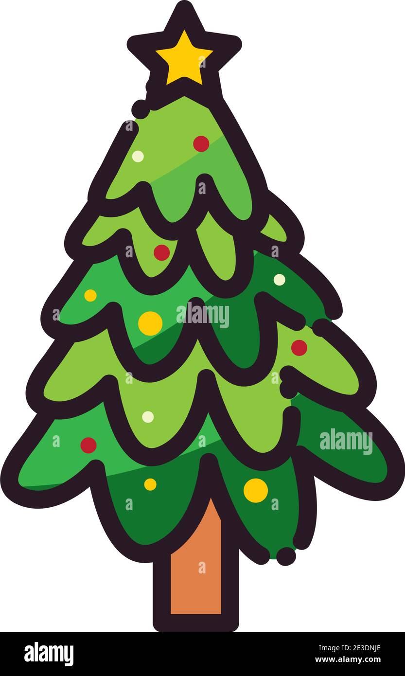 merry christmas pine tree with star flat style icon design, winter ...