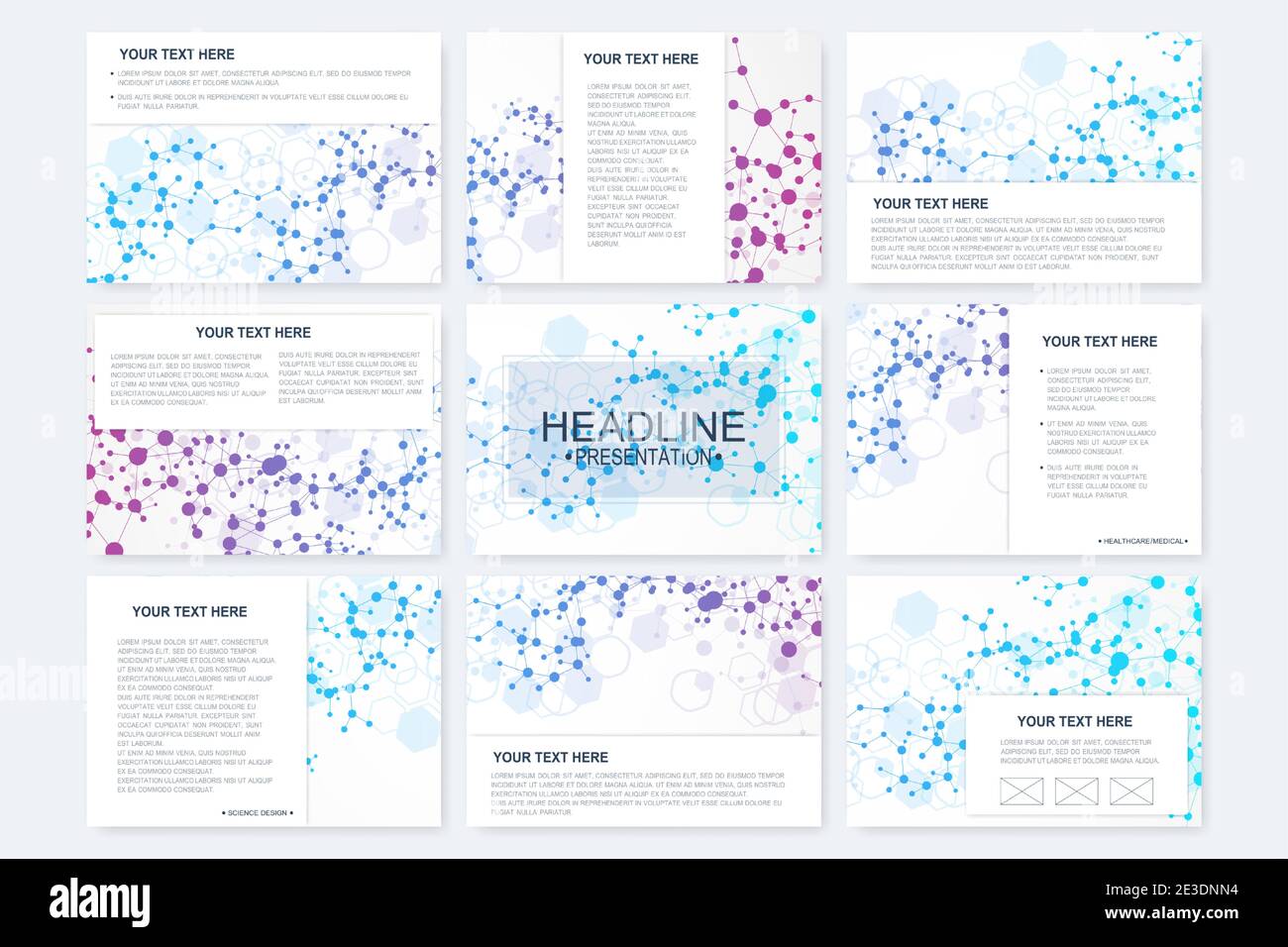 Big set of vector templates for presentation slides. Modern graphic background structure molecule and communication. Scientific pattern atom DNA Stock Vector