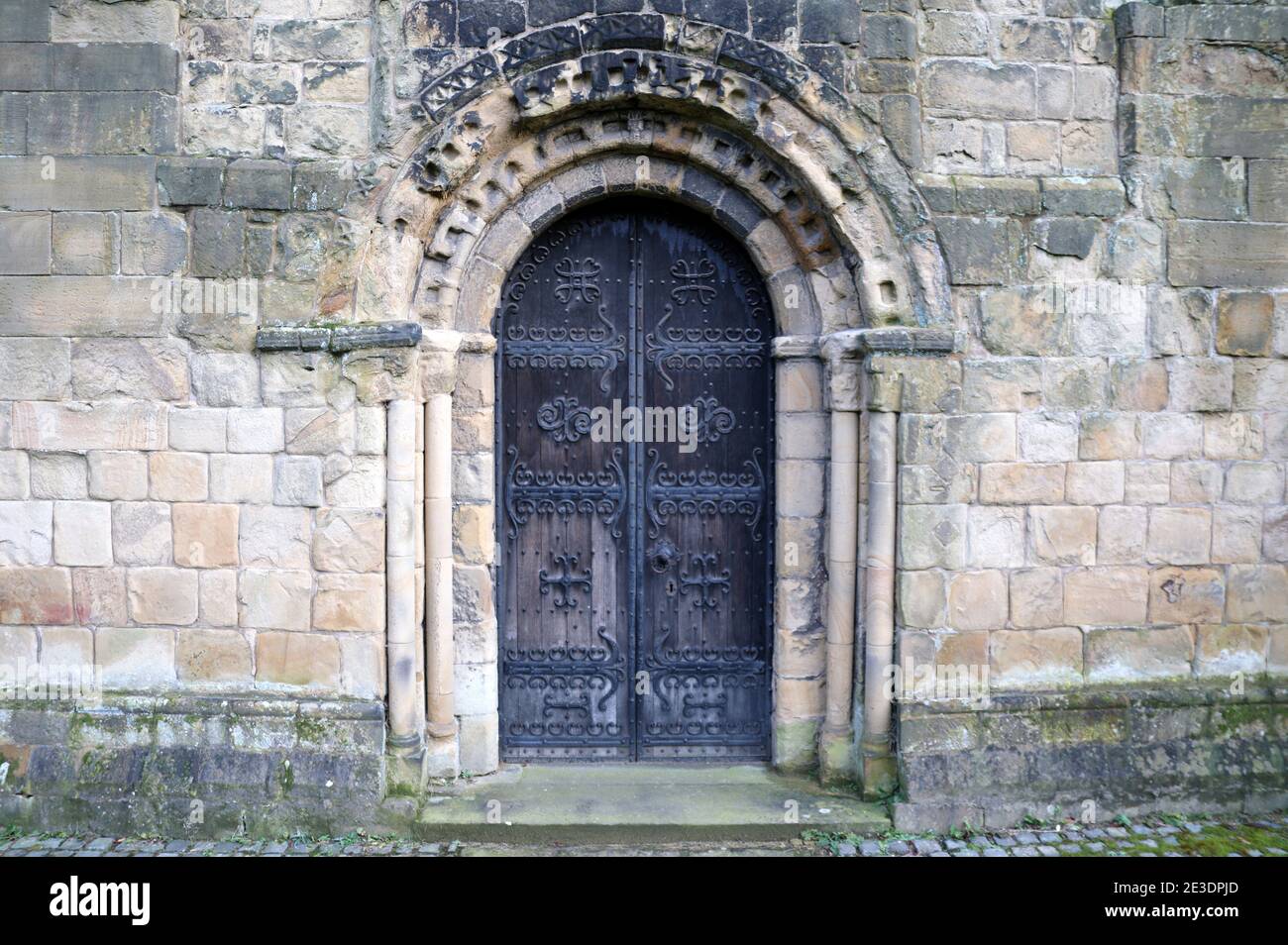 12th century Norman entrance to Bakewell All Saints Church in the Peak District Stock Photo
