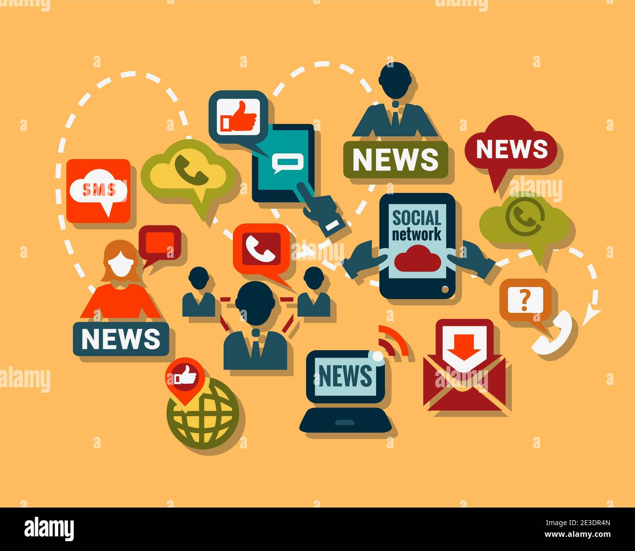 Flat Communication Icons Set for web and mobile. Stock Vector