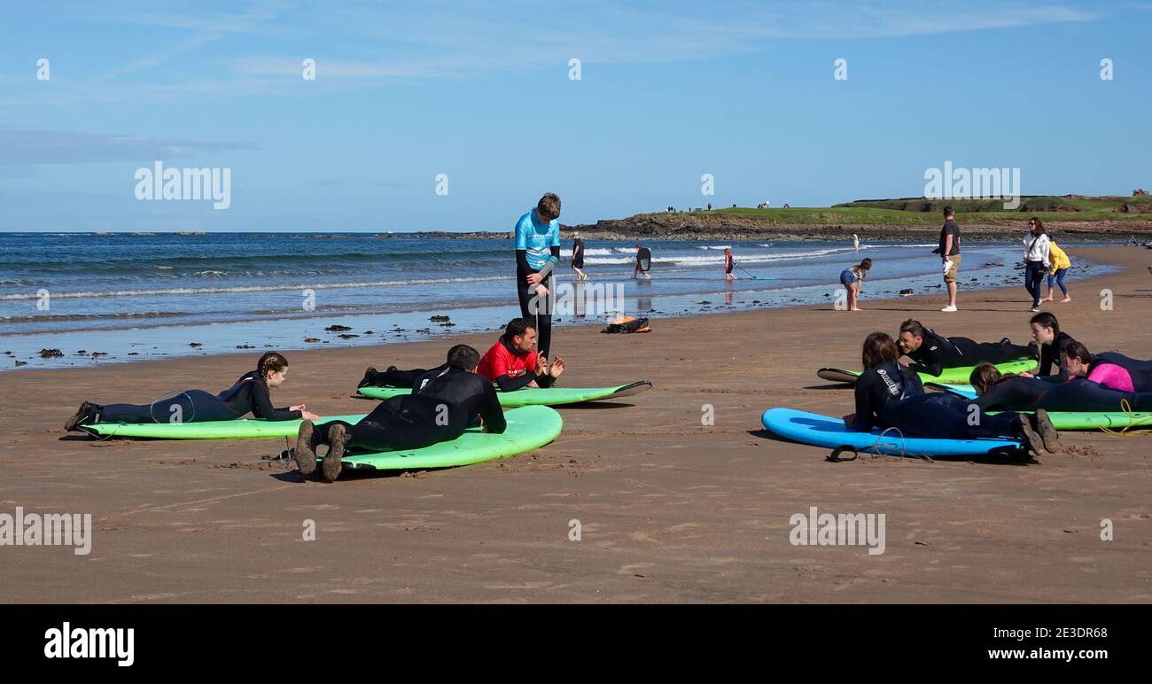Surf School, Belhaven Beach, near Dunbar, East Lothian Stock Photo