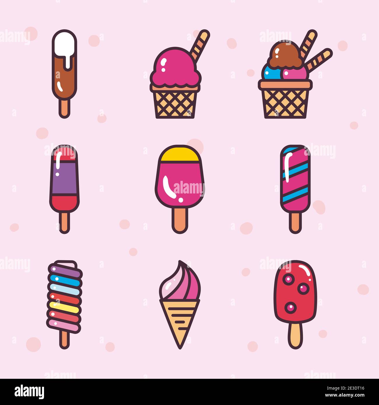 ice cream line and fill style icon set design, Sweet and dessert theme ...