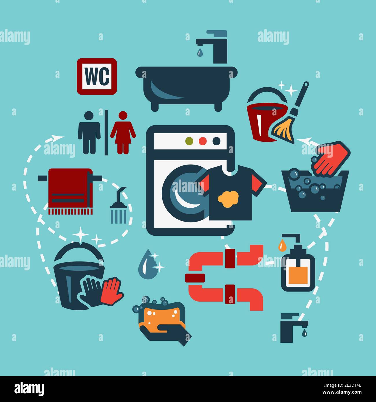Cleaning  Icons Set in Flat Design Style. Stock Vector