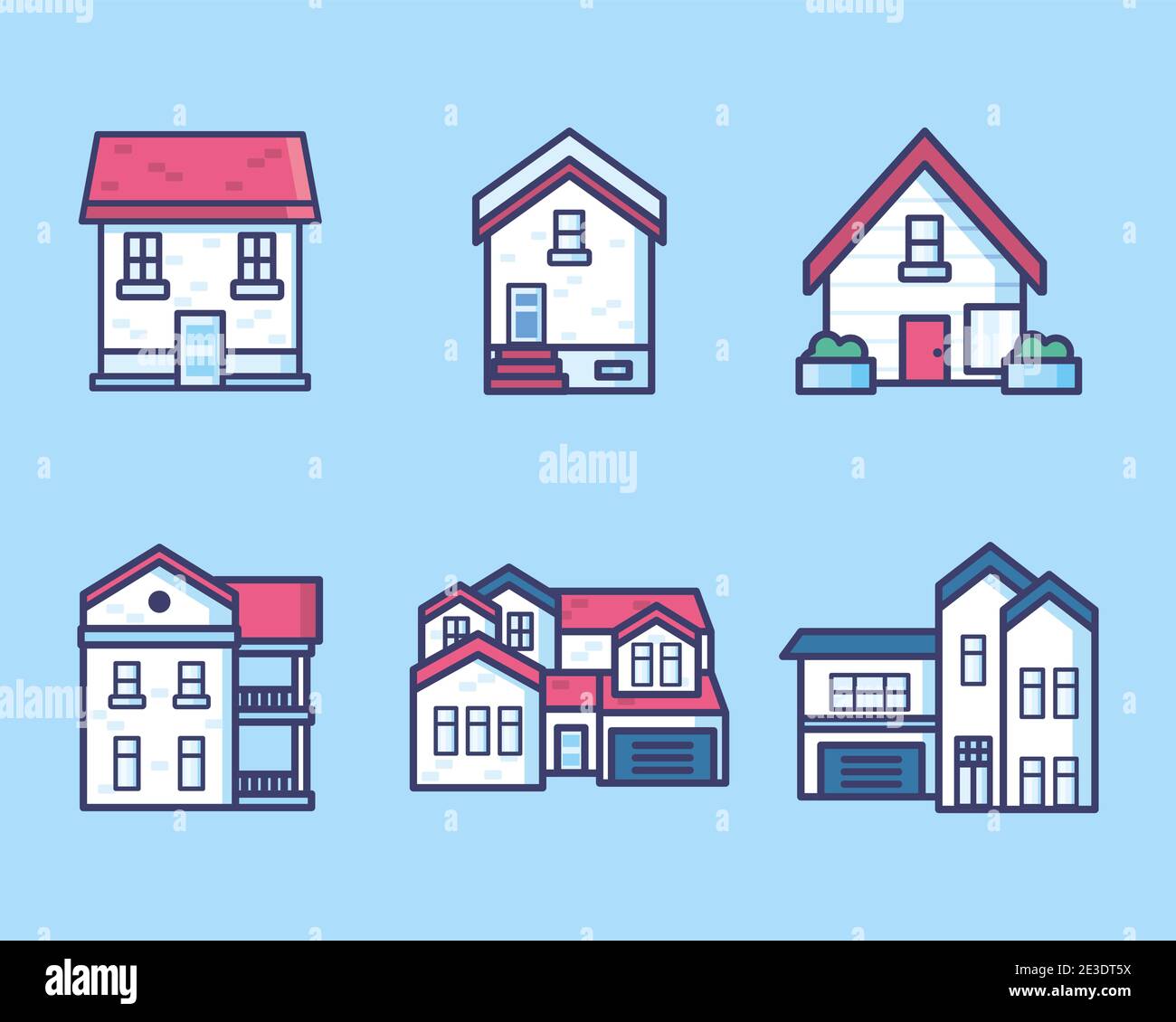 House line and fill style icon set design, Home real estate building ...