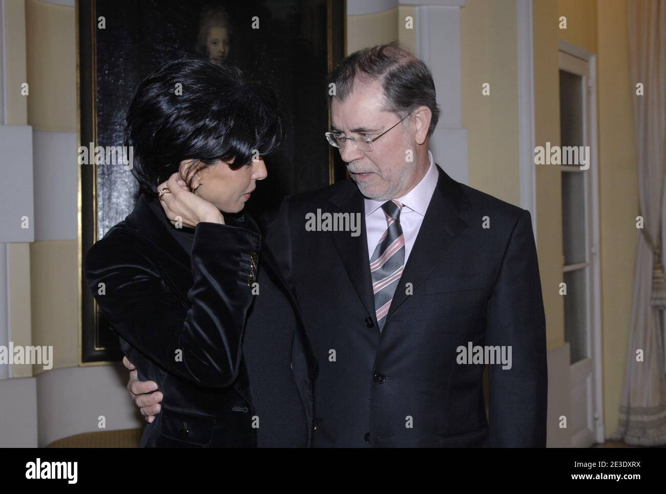 French Justice Minister Rachida Dati and Spanish Justice Minister Mariano Fernandez Bermejo at the Spanish ambassy in Paris, France on January 7, 2009, during a ceremony to give Spanish decorations to French judges. Rachida Dati gave birth to a baby girl, Zohra, in Paris on January 2. Photo by Giancarlo Gorassini/ABACAPRESS.COM Stock Photo