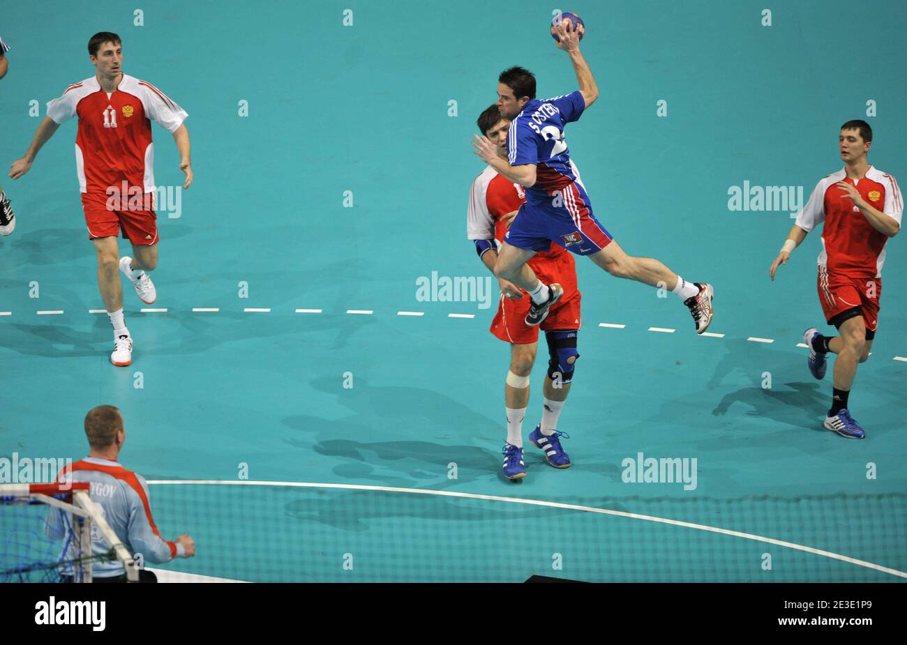 French Sebastien Ostertag competes during the Paris' Handball tournament final match, France vs Russia at the Palais Omnisport of Paris-Bercy in Paris. France won 32 to 30, on January 11, 2009. Photo by Christophe Guibbaud/ABACAPRESS.COM Stock Photo