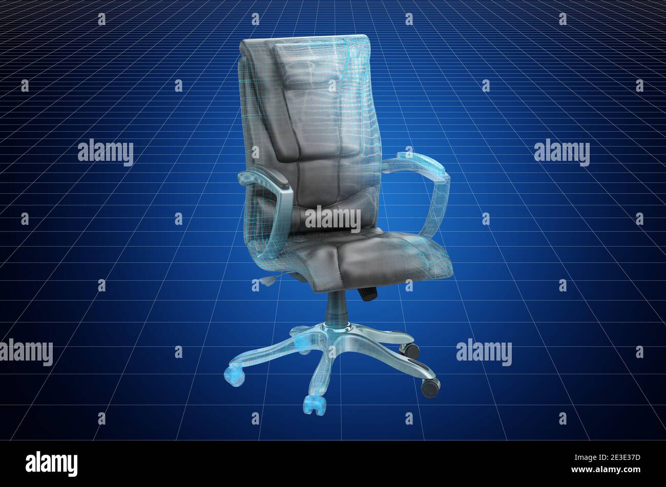 Visualization 3d cad model of desk chair, blueprint. 3D rendering Stock