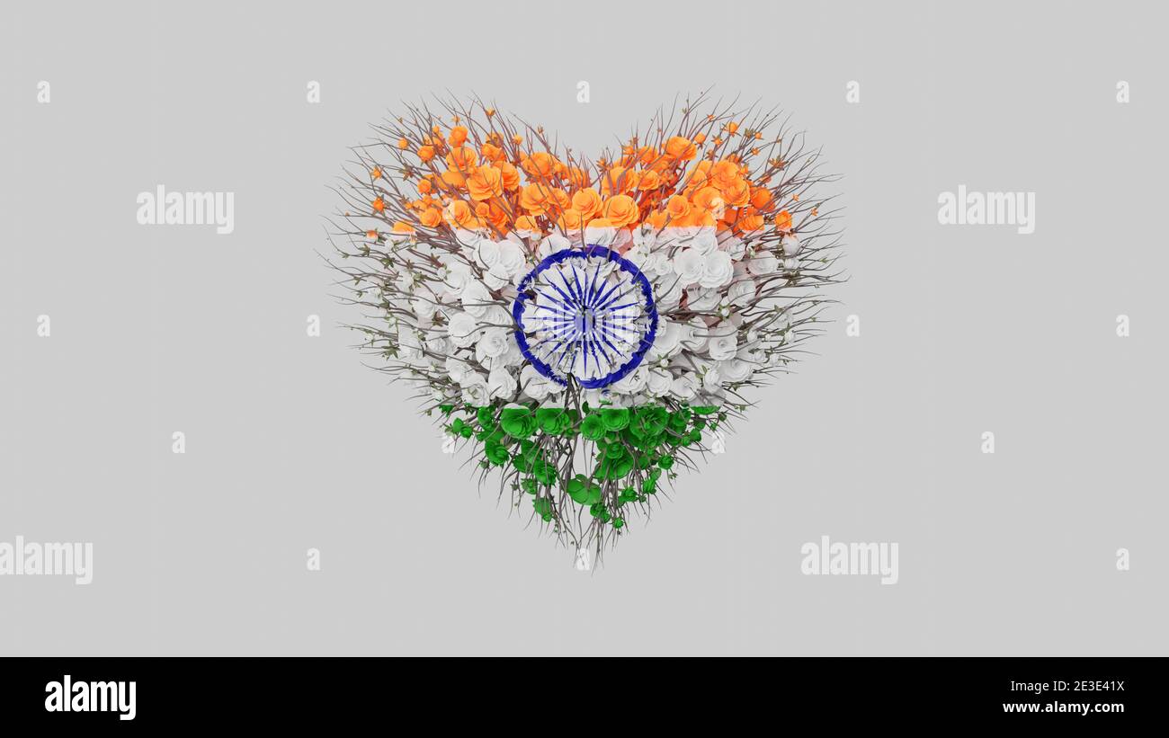 India National Day. August 15. Independence Day. Heart shape made out