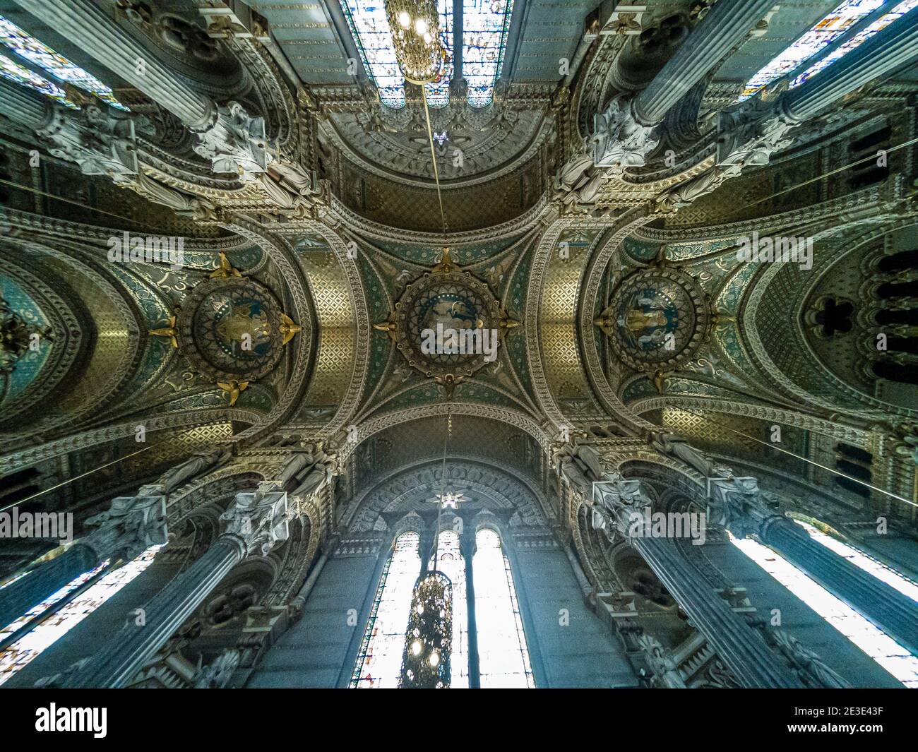 Inside Basilica of Notre-Dame de Fourvière, Lyon, France Stock Photo