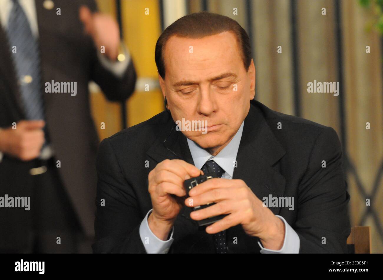 Italian Prime Minister Silvio Berlusconi seems quite tired, and sometimes sleepy, during a joint press conference with other European leaders at the residence of Israeli Prime Minister Ehud Olmert in Jerusalem, Israel on January 18, 2009. Photo by Ammar Abd Rabbo/ABACAPRESS.COM Stock Photo