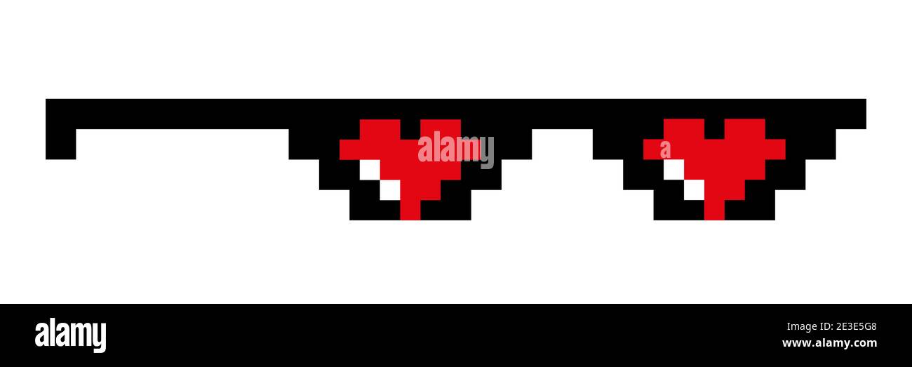 Pixel glasses with hearts isolated on white Stock Vector