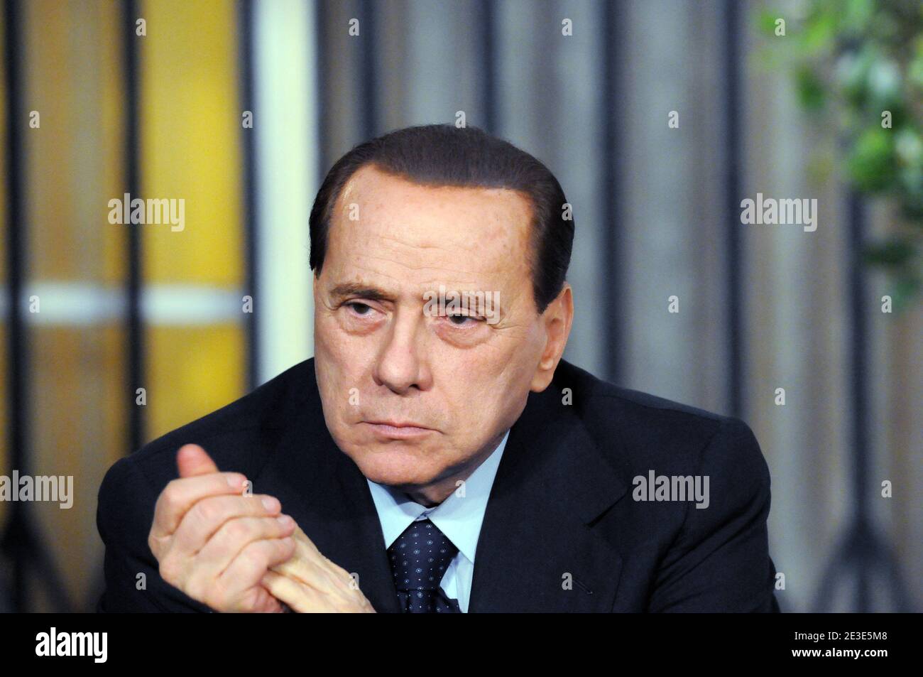 Italian Prime Minister Silvio Berlusconi seems quite tired, and sometimes sleepy, during a joint press conference with other European leaders at the residence of Israeli Prime Minister Ehud Olmert in Jerusalem, Israel on January 18, 2009. Photo by Ammar Abd Rabbo/ABACAPRESS.COM Stock Photo