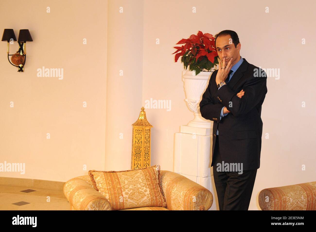 Egyptian President's son Gamal Mubarak, seen waiting in a lounge, prior to an international summit on Gaza crisis, in the Egyptian Red Sea resort of Sharm El Sheikh, Egypt on January 18, 2009. Photo by Ammar Abd Rabbo/ABACAPRESS.COM Stock Photo