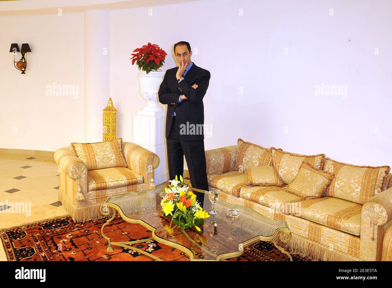 Egyptian President's son Gamal Mubarak, seen waiting in a lounge, prior to an international summit on Gaza crisis, in the Egyptian Red Sea resort of Sharm El Sheikh, Egypt on January 18, 2009. Photo by Ammar Abd Rabbo/ABACAPRESS.COM Stock Photo