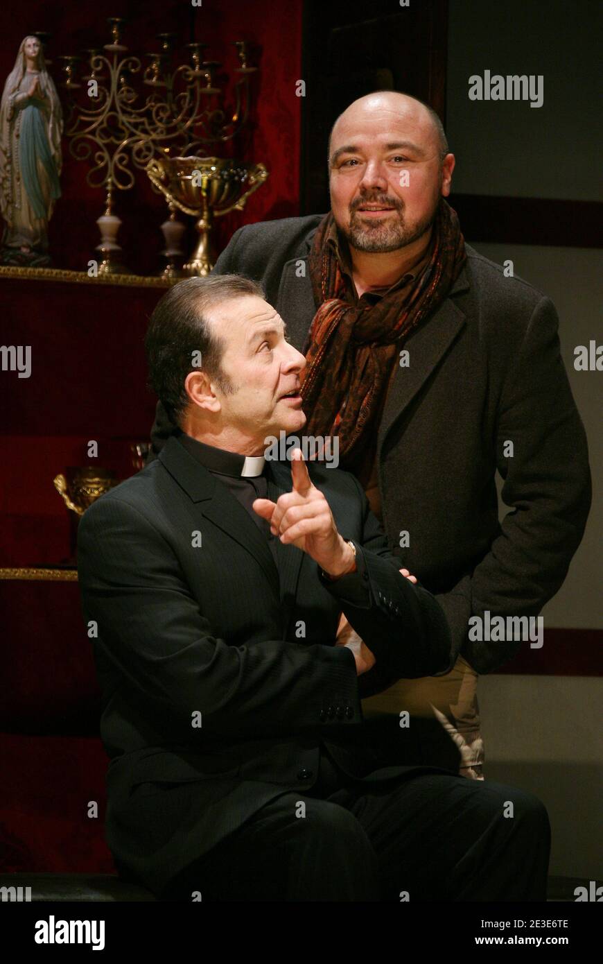 Roland Giraud (Foreground) and Director Christophe Lidon during the curtain call 'Bonte Divine,' held at Theatre de la Gaite Montparnasse in Paris, France on January 19, 2009. Photo by Denis Guignebourg/ABACAPRESS.COM Stock Photo