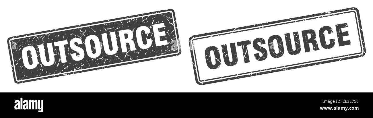 outsource square stamp. outsource grunge sign set Stock Vector