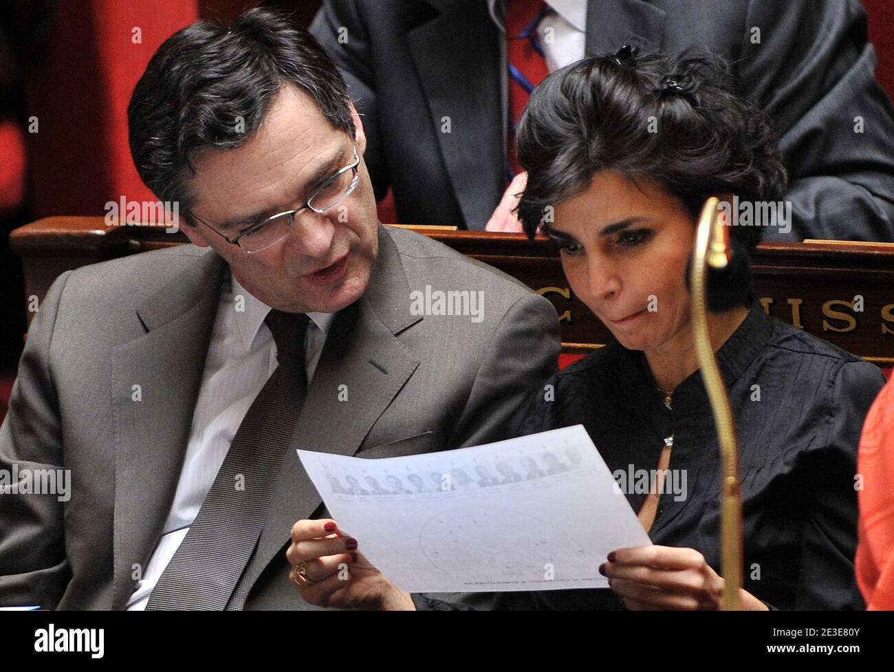 French Justice Minister Rachida Dati and Patrick Devedjian attend a work session at the National Assembly in Paris, France on January 20, 2009. Photo by Christophe Guibbaud/ABACAPRESS.COM Stock Photo