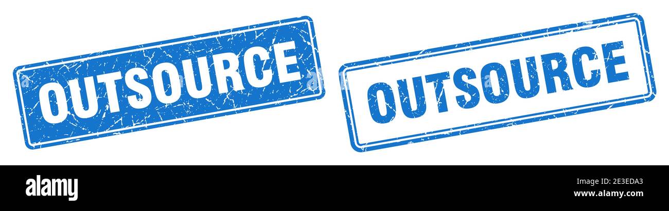 outsource square stamp. outsource grunge sign set Stock Vector