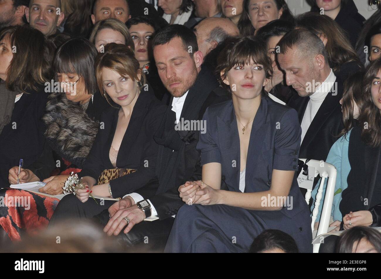 (L-R) Kylie Minogue, her stylist William Baker, and Lou Doillon front row for the Jean-Paul Gaultier Spring-Summer 2009 Haute-Couture collection show held at the designer's headquarters in Paris, France on January 28, 2009. Photo by Frederic Nebinger/ABACAPRESS.COM Stock Photo