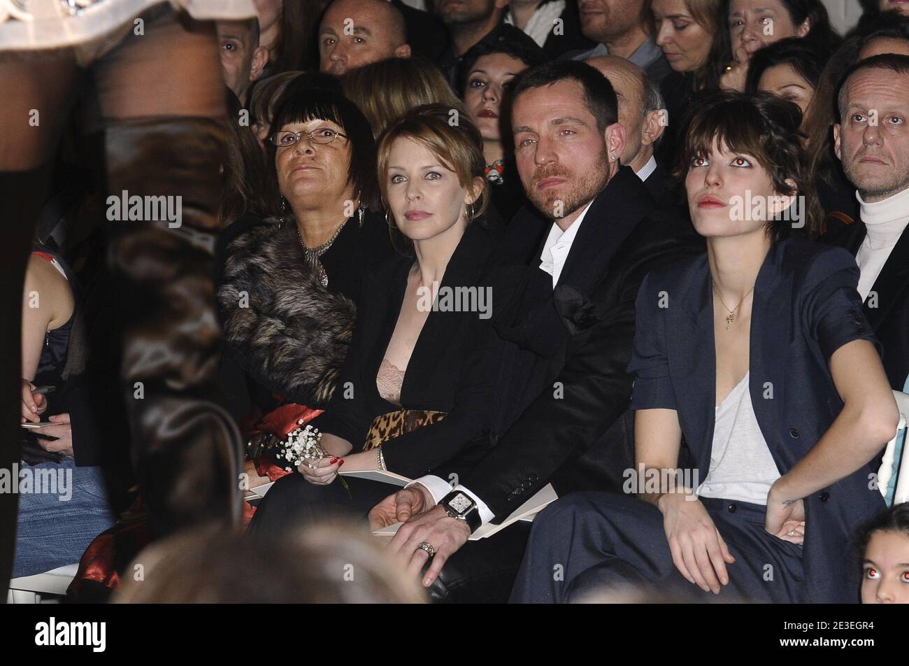 (L-R) Kylie Minogue, her stylist William Baker, and Lou Doillon front row for the Jean-Paul Gaultier Spring-Summer 2009 Haute-Couture collection show held at the designer's headquarters in Paris, France on January 28, 2009. Photo by Frederic Nebinger/ABACAPRESS.COM Stock Photo