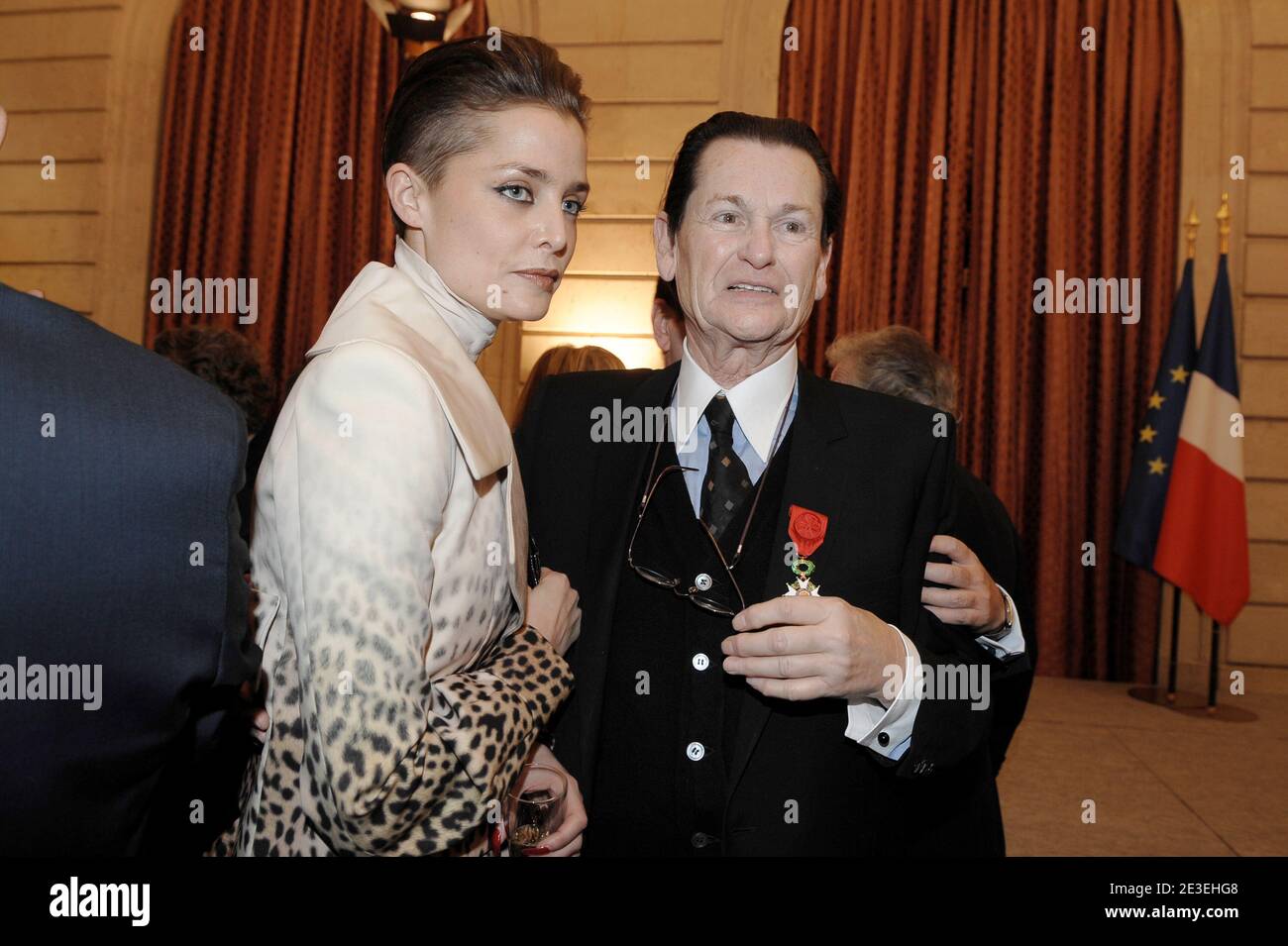 French designer Jean-Louis Scherrer and daughter Leonor at the Elysee  presidential Palace in Paris, France on January 28, 2009. French designers  Jean-Louis Scherrer and Sonia Rykiel awarding them respectively by French  President