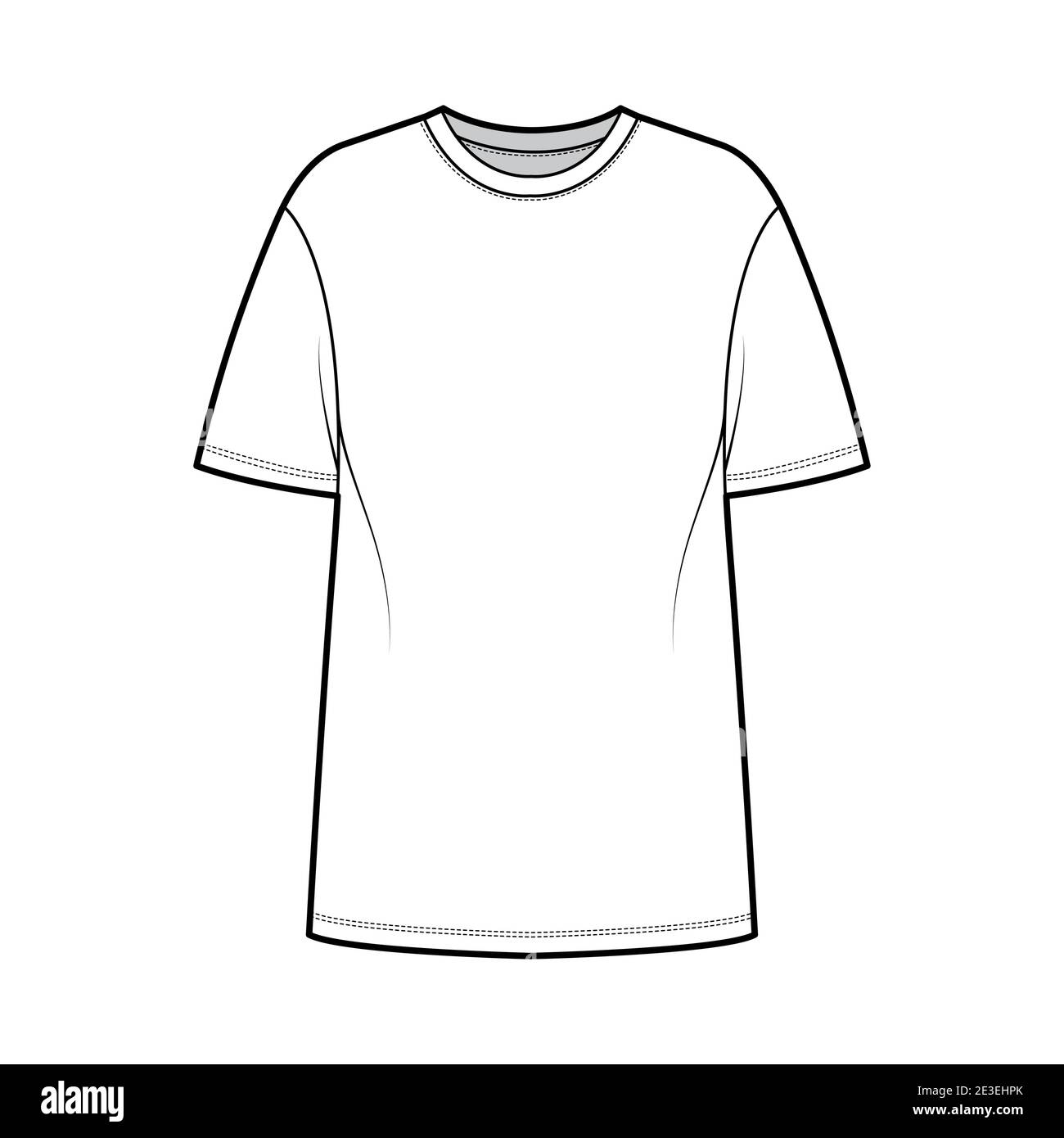 T-shirt oversized technical fashion illustration with short sleeves, crew  neck, dropped shoulder, elongated hem. Flat apparel top outwear template  front, white color. Women men unisex CAD mockup Stock Vector Image & Art -