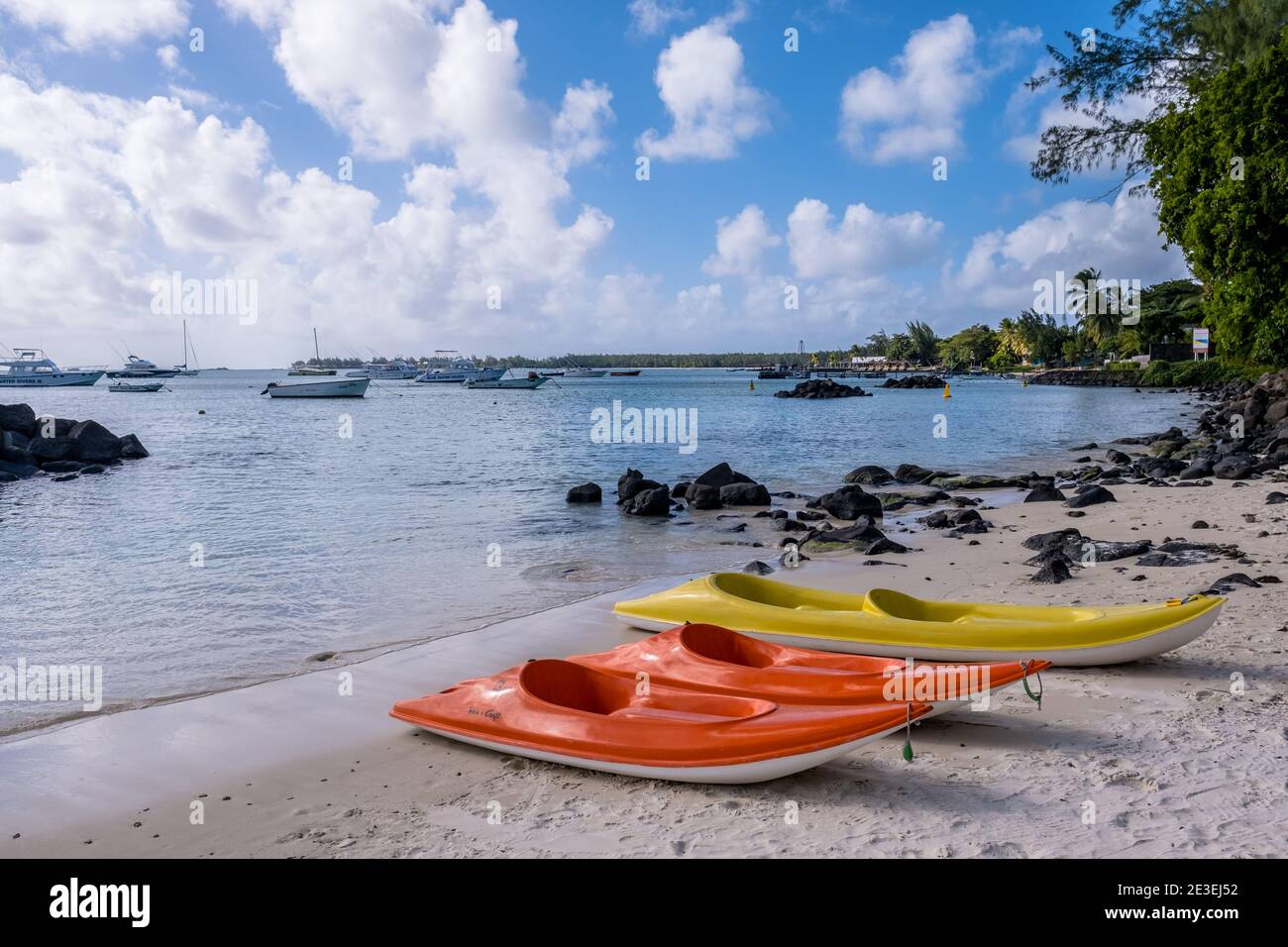 Kayaks on the beach - Mauritius Stock Photo - Alamy