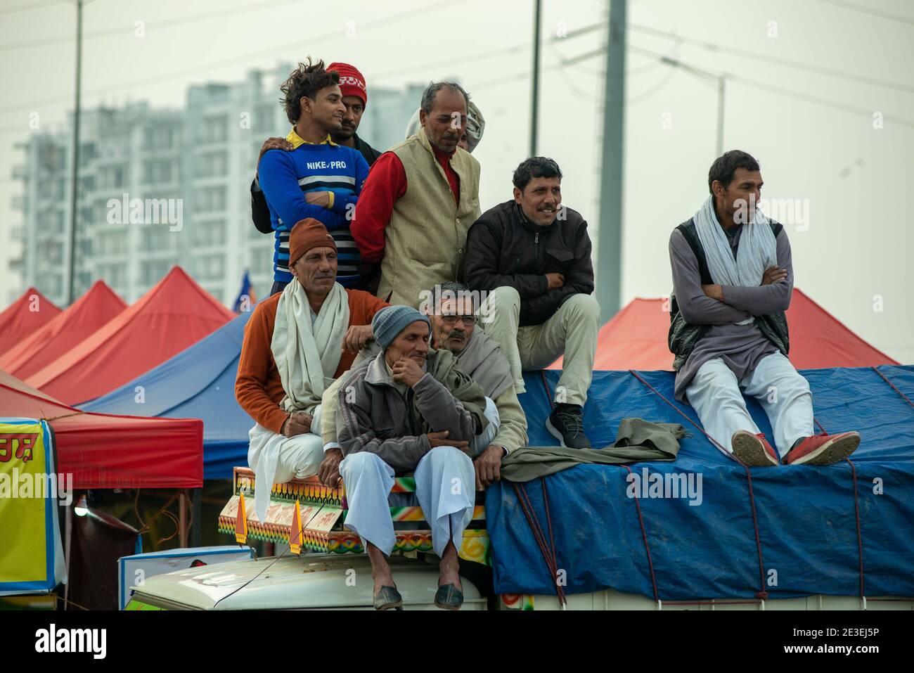 Protesters are seen watching women's kabaddi match.Dilli Chalo' farmers' agitation has entered its 54th day. The tenth round of talks between the Centre and the leaders of farmers' unions is expected to be held tomorrow. Stock Photo
