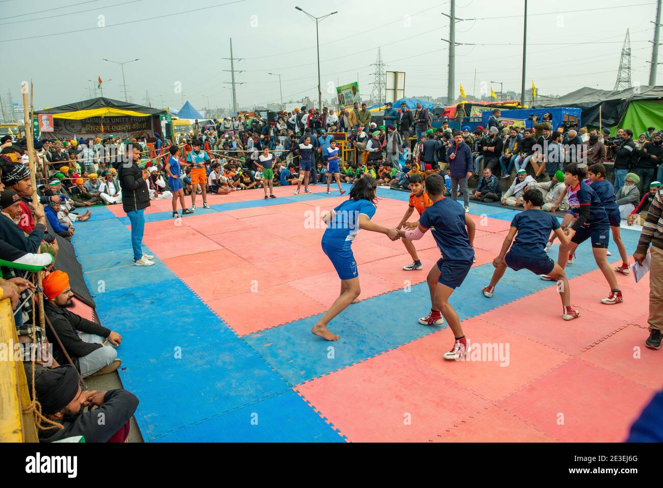 Women's kabaddi match organised in solidarity with the farmers.Dilli Chalo' farmers' agitation has entered its 54th day. The tenth round of talks between the Centre and the leaders of farmers' unions is expected to be held tomorrow. Stock Photo