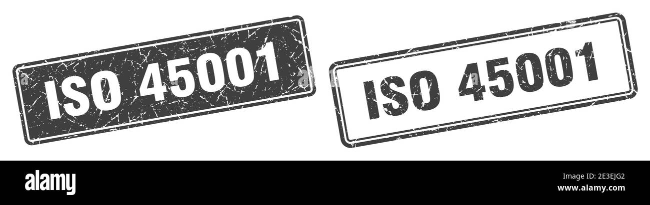 iso 45001 square stamp. iso 45001 grunge sign set Stock Vector